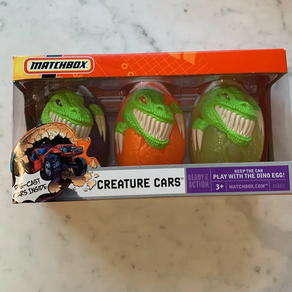 Matchbox Creature Cars with 3 Dino Eggs and 3 Die-Cast Cars, Bundle of 3